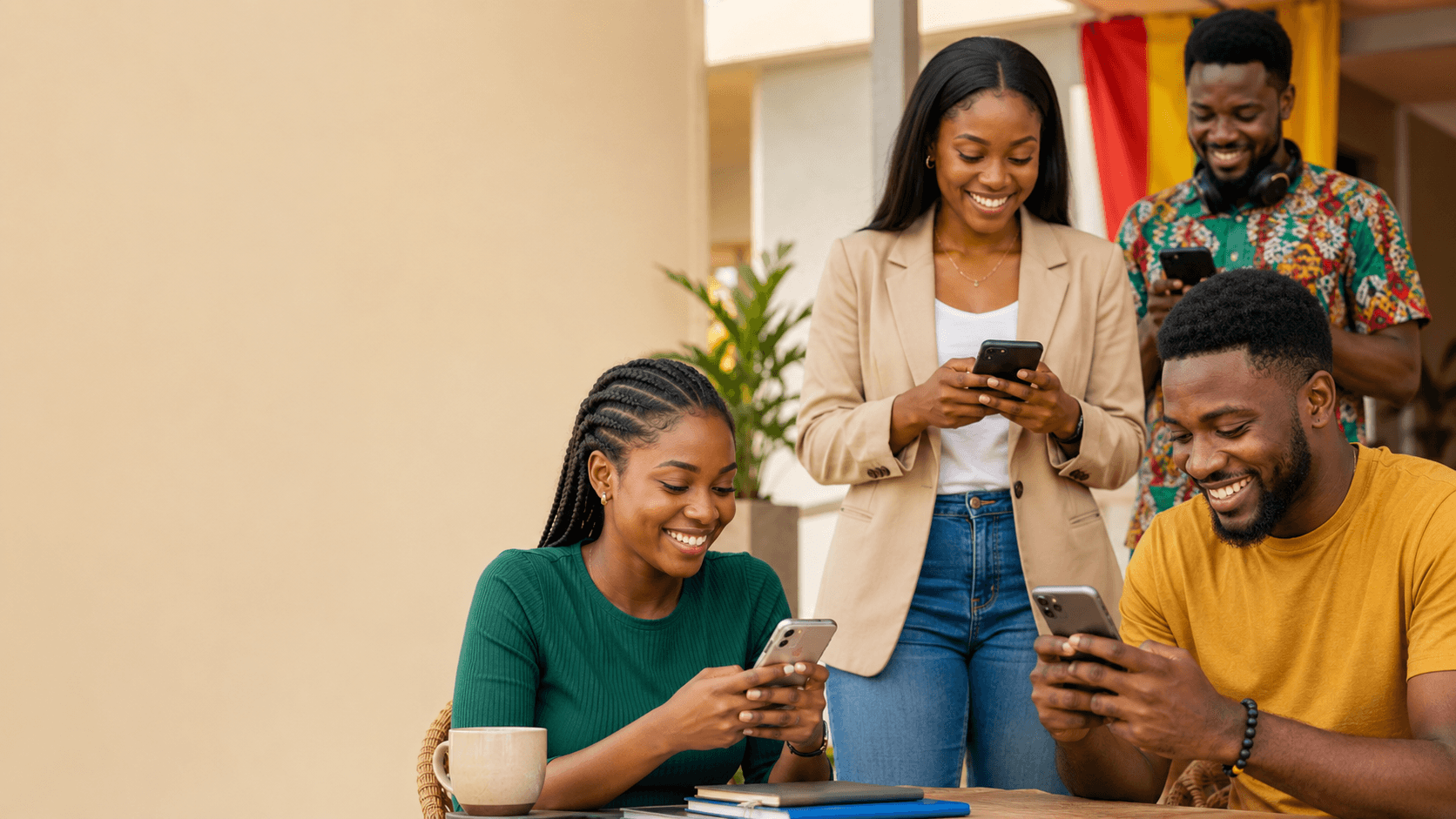 Young Ghanaian sellers helping customers buy data through smartphones